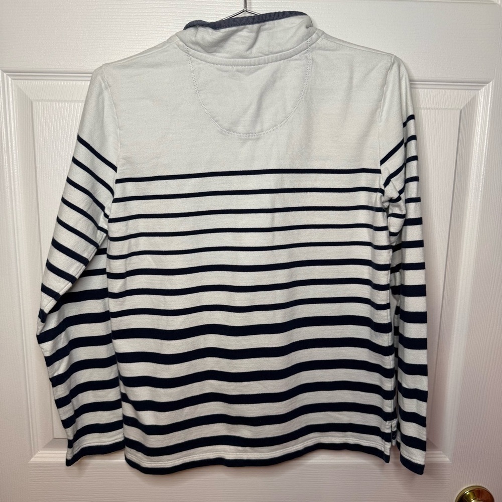 L.L.Bean Striped Quarter Button Pullover Size Small White with Navy Stripes GUC - Picture 5 of 7
